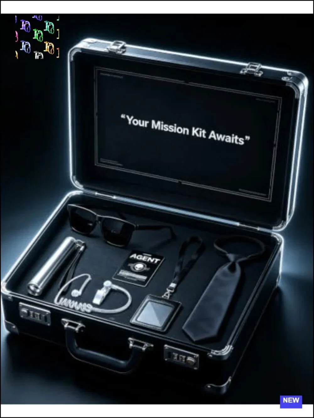 Secret Agent Costume Accessory Set Sunglasses Flashlight ID Card Earpiece Tie